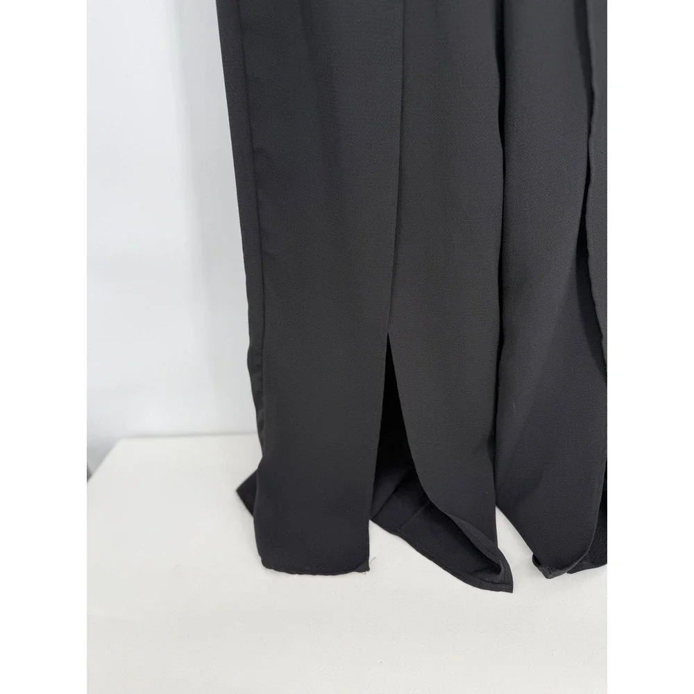 Favlux Fashion Black Wide Leg Palazzo Pants Pleated Front Side Slit Sz M